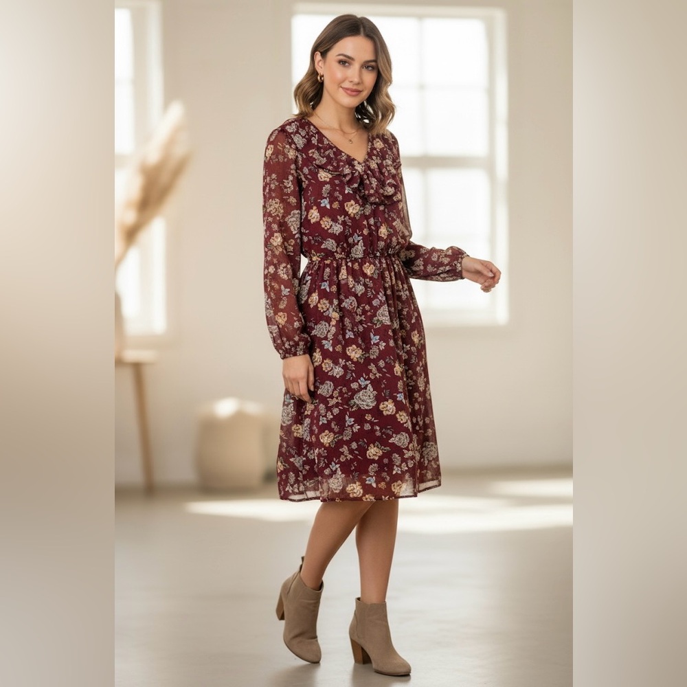 NWOT Floral Burgundy Dress